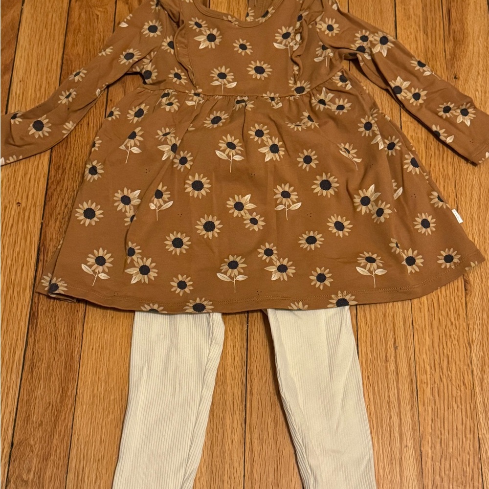 FIRSTS by Petit Lem Sunflower Print Cotton Dress & Leggings Set